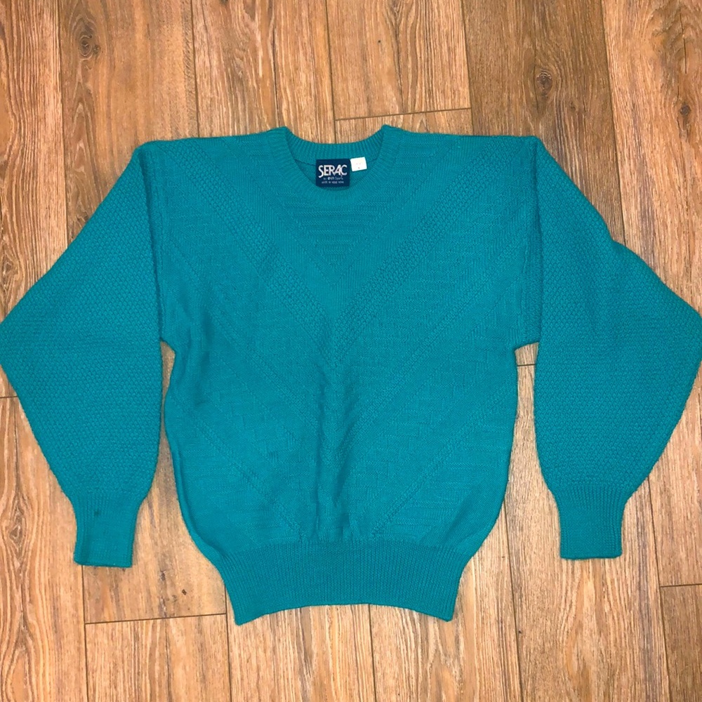 Vintage 80’s Serac Ski Sweater Size M Bright Blue